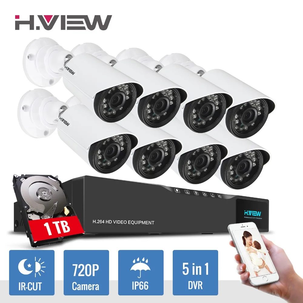 

H.View 16CH Surveillance System 720P Outdoor Security Camera 16CH DVR Kit CCTV System Support iPhone Android Remote View