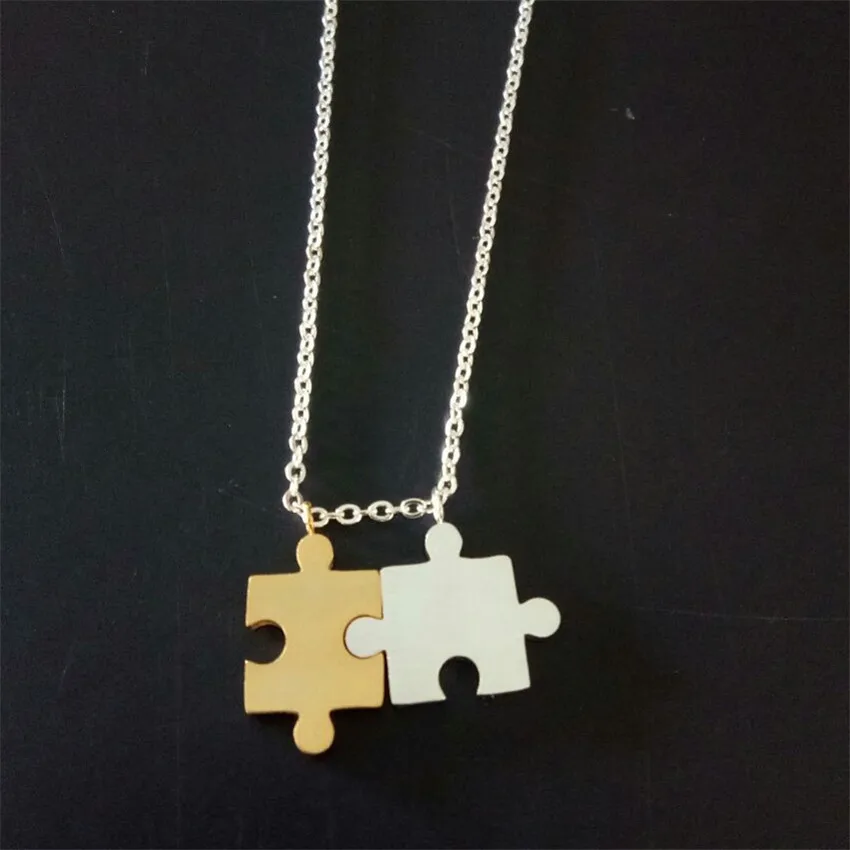 Jigsaw Jewelry Matching Puzzle Piece Necklace Pendant For Women Maxi Collares Joyas Stainless Steel Chain Boho Chocker BFF