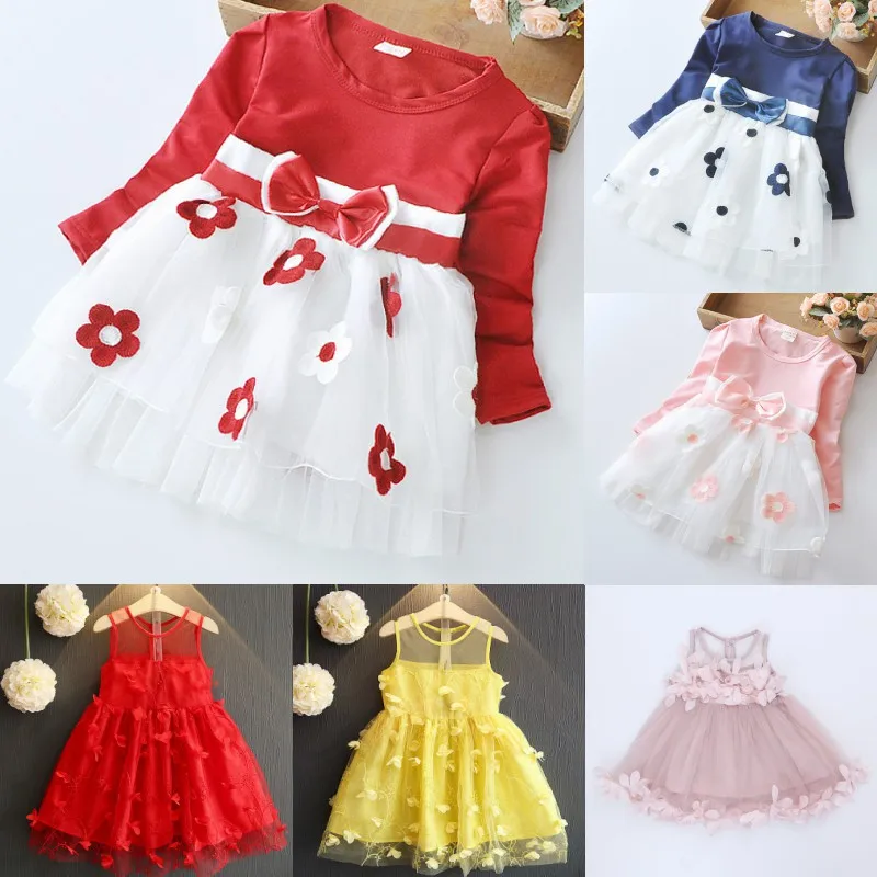 

Girls Dress Elegant 2019 Girls Autumn New Girls Korean Version of The Flower Bow Long-sleeved Dress Toddler Christmas Dress