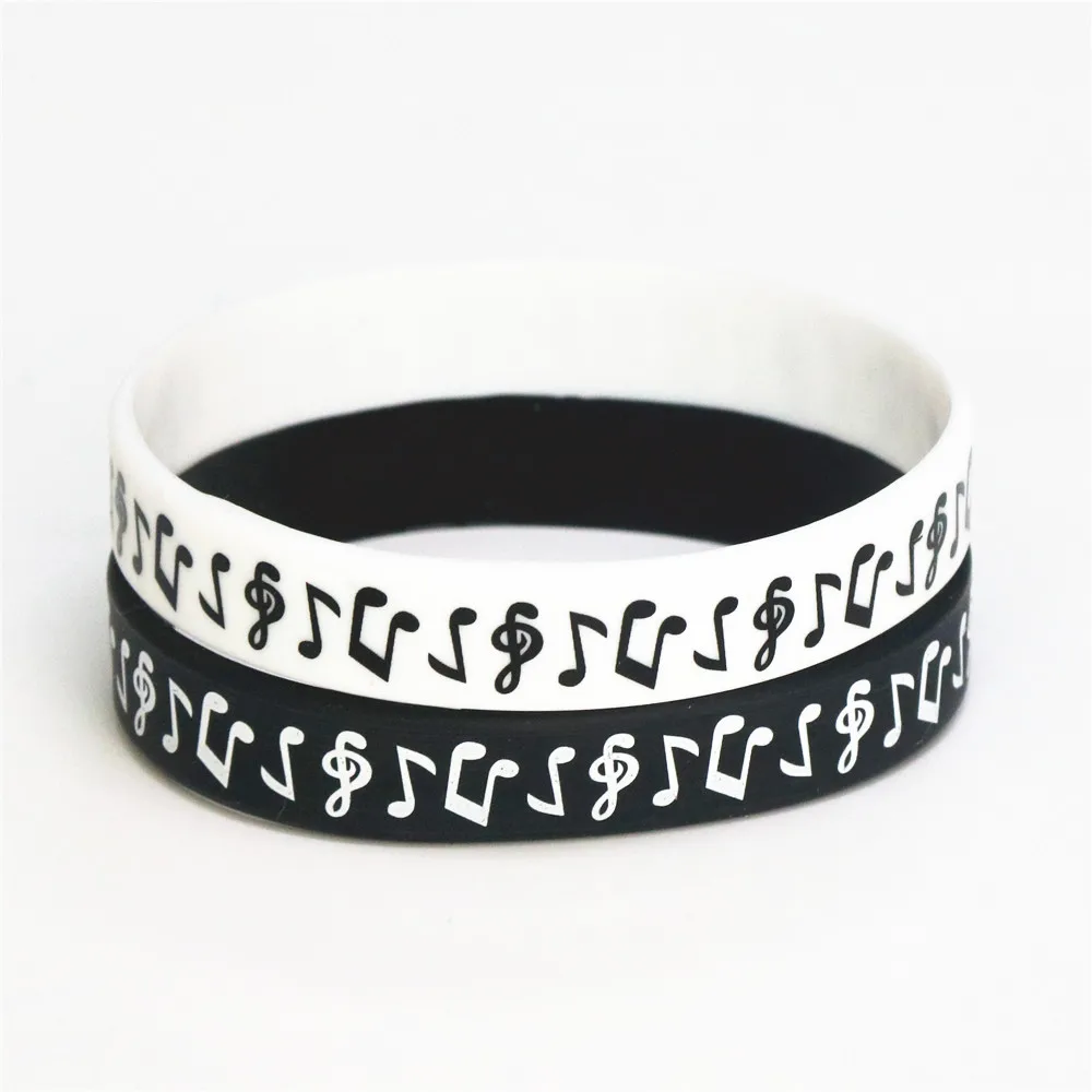 

50PCS New Ink Filled Logo Music Note Silicone Wristband for Music Fans Black Silicone Rubber Bracelets &Bangles Gift SH121