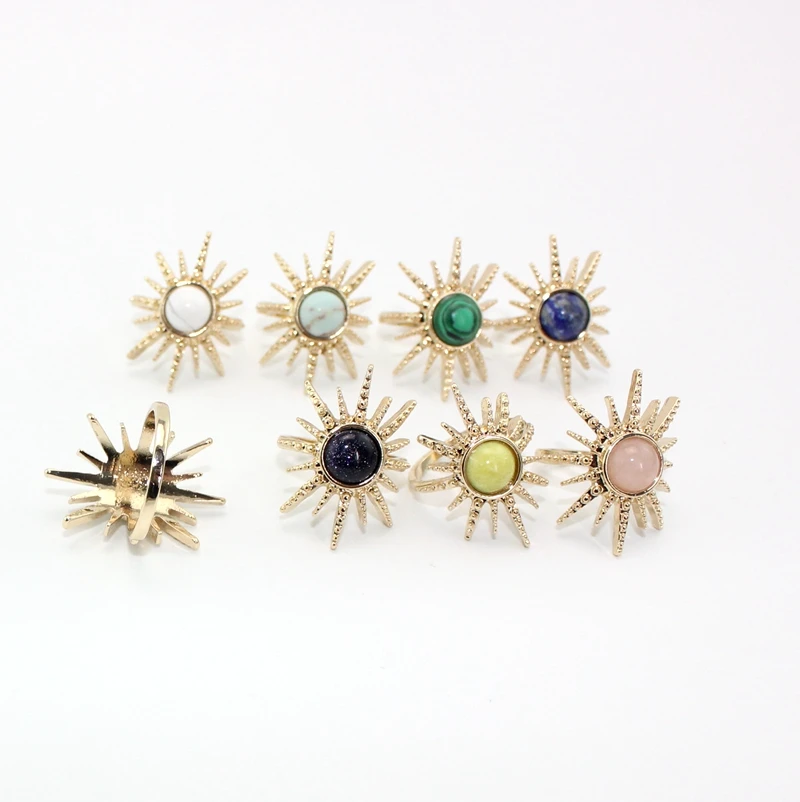 

New Arrival Big ROUND White Marble Inaly Alloy Sun Shing Ring Hot Selling Multi Color Stone Ring Women Fashion Wedding Jewelry