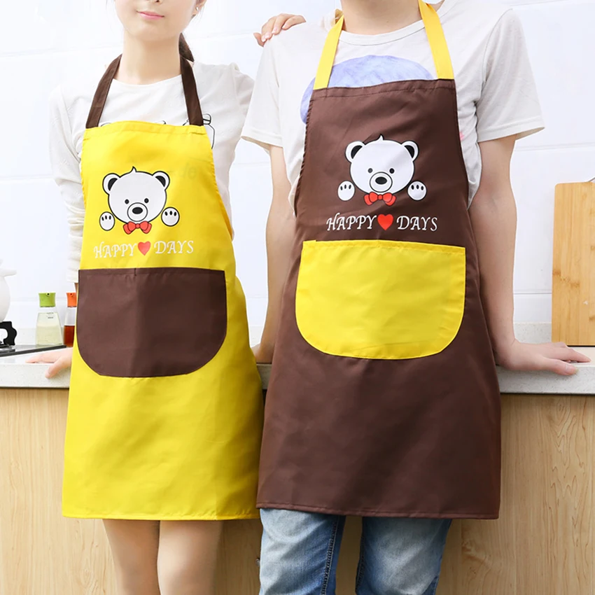 

Cute Bear Polyester Women Men Kitchen Apron with Front Pocket Waterproof Bib Apron for Cooking, Baking, Crafting, Gardening, BBQ