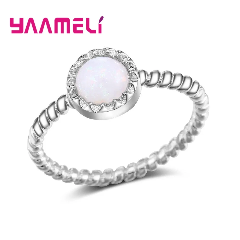 

Fashion Round Stone Rings For Girl 925 Sterling Silver Accessories Beautiful Vintage Gift With Opal Top Quality Jewelry