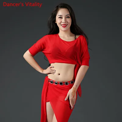 New Belly Dance Practice Top Hollow Out Half Sleeves Training Blouse Top 5 Color