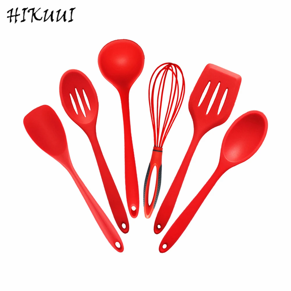 6pc/Set Kitchen Silicone Cooking Tools Food Grade Silicone and Nylon Cooking Utensils Set for Spoon Spatula Ladle Egg Beaters