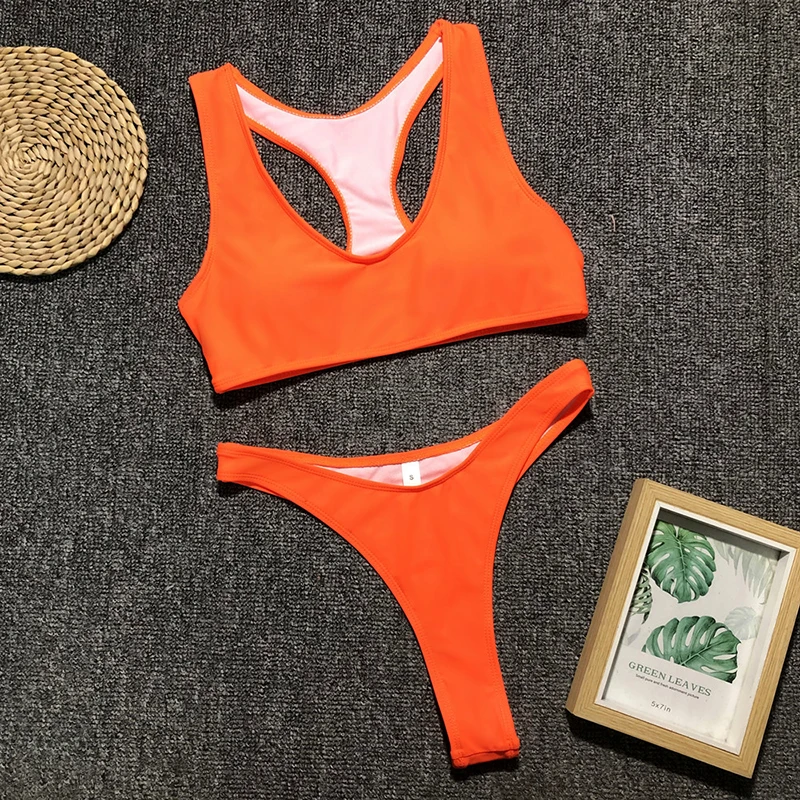 Женский лиф-бандо Бикини Танга бежевый оранжевый черный купальные трусики бикини Для женщин сексуальные купальные костюмы Спортивное бикини комплект