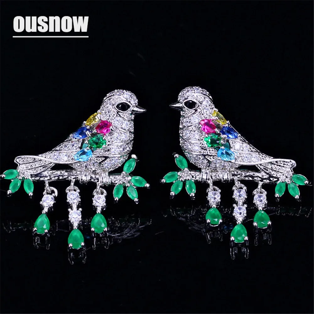 

OUSNOW Austrian Crystal earrings 925 sterling silver pin-colored Multicolor bird design earrings for ladies to party