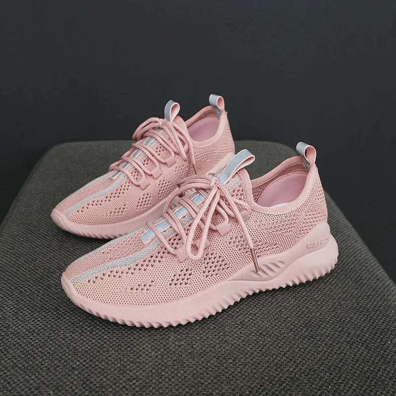 

Luxury Women's Shoes Casual Fashion Sneaker Flat Platform Flyknit Stretch Fabric Ladies Shoes 2018 New Mesh Lace-up High Quality