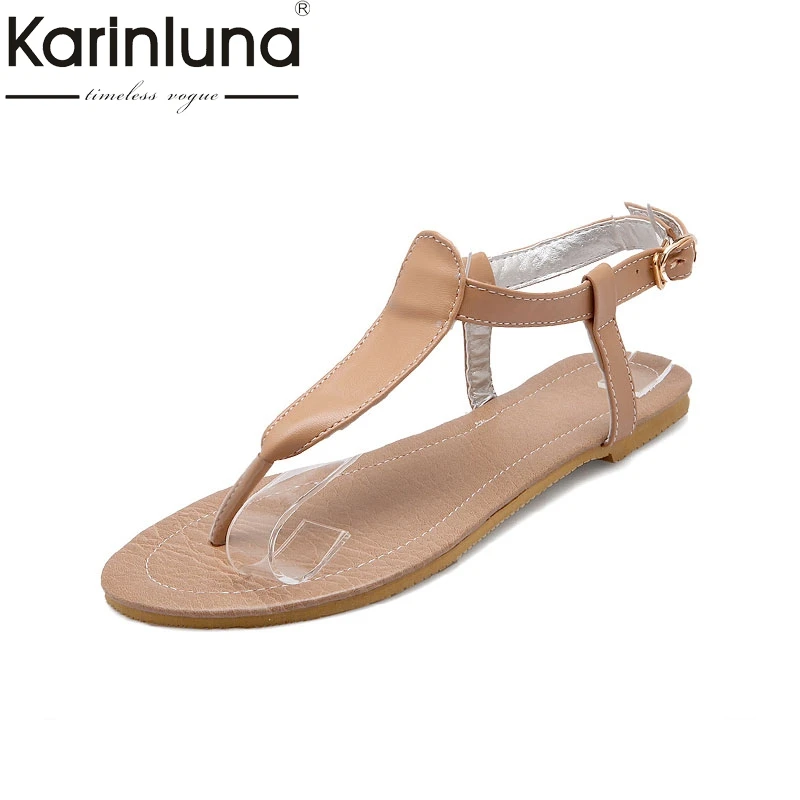 

KARINLUNA Brand New Buckle Strap Solid Flat With Best Quality Shoes Woman Casual Summer Sandals Plus Size 34-52