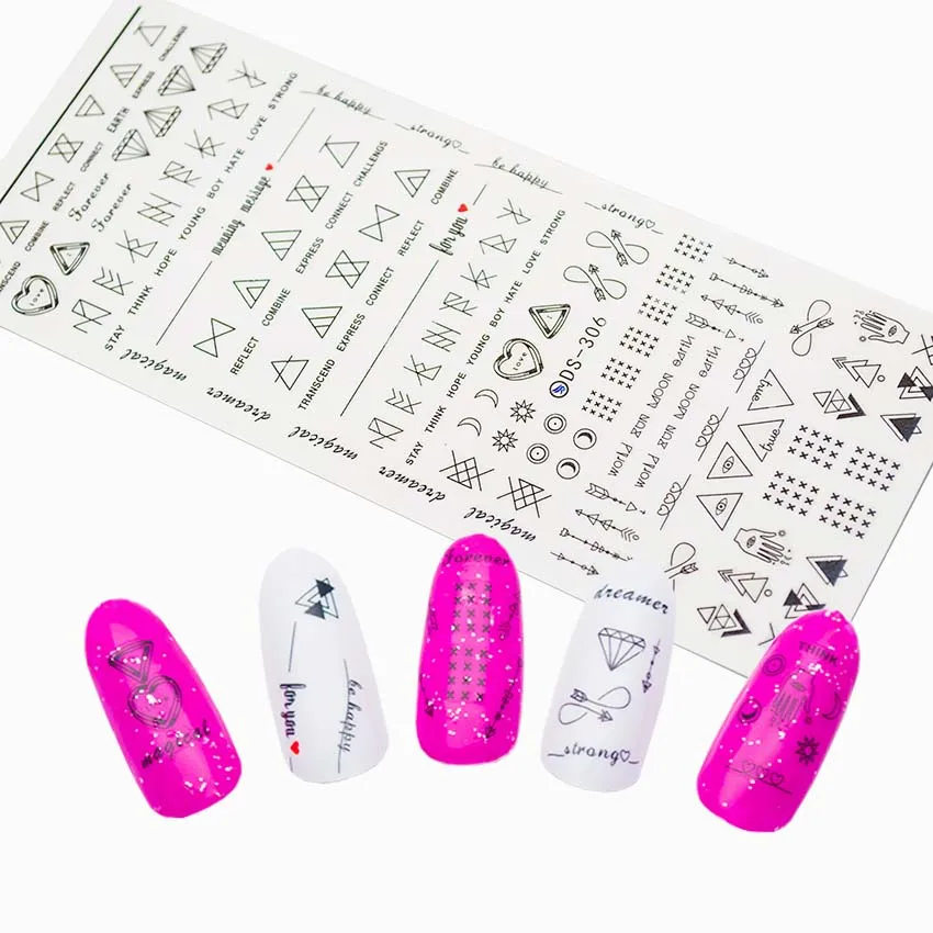 

Geometric Pattern Decals Line Water Stickers Heart Moon Pattern Manicure Transfer Stickers Tips Nail Art Decoration ZJT025