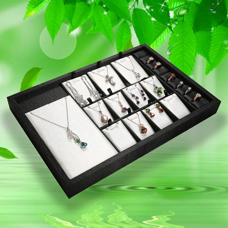 

Black PU Leather Multifunctional Jewelry Display Tray for Ring Pendant Necklace Organizer Jewelry Box Shop Showcase GD2021