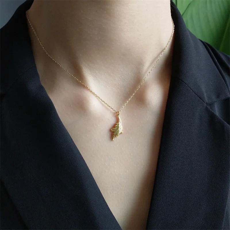 

PINJEAS S925 silver necklace irregular leaf shaper pendant design necklace minimalist pendant necklace for women jewelry