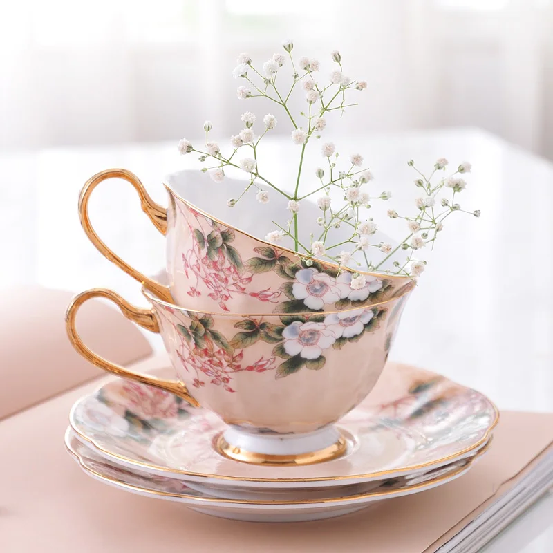 

European Afternoon Tea Coffee Cup Bone China Cups And Saucers Simple British Ceramic Cup Black Tea Coffee Cup Beautiful Flowers