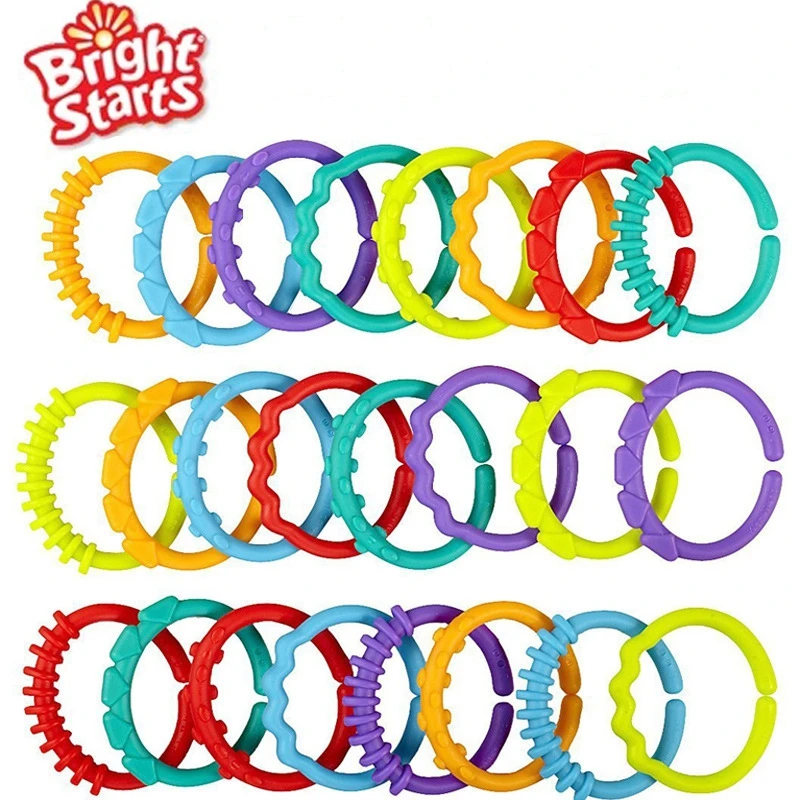 

24pcs/pack Large Bright Starts Brand Rainbow Circle Their Fingers Connected Loop Baby Toys Kids Hung Rattles Educational Toy