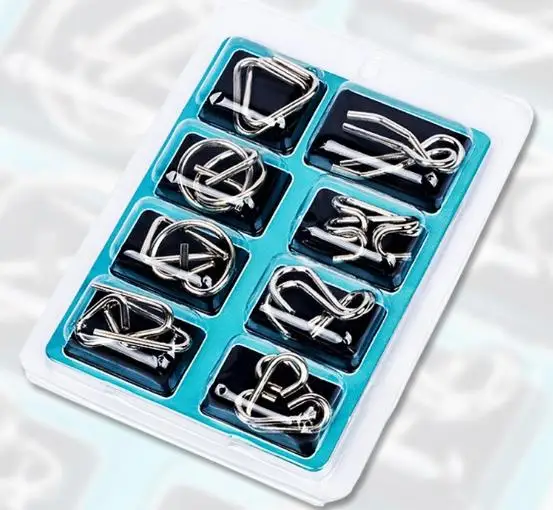 Montessori Materials 8 Pcs/Set Metal Wire Puzzle Iq Mind Brain Teaser Puzzles Game For Adults And Kids 3 Style Good Family Gift