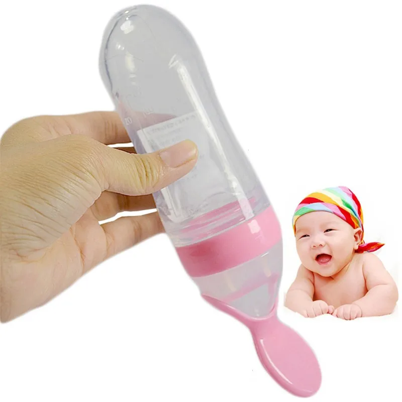 Nouveau-né nourisseur de bébé formation silicone bouteille avec cuillère pour les enfants, extrusion pâte alimentaire alimentation ustensiles alimentacao bebes B0067