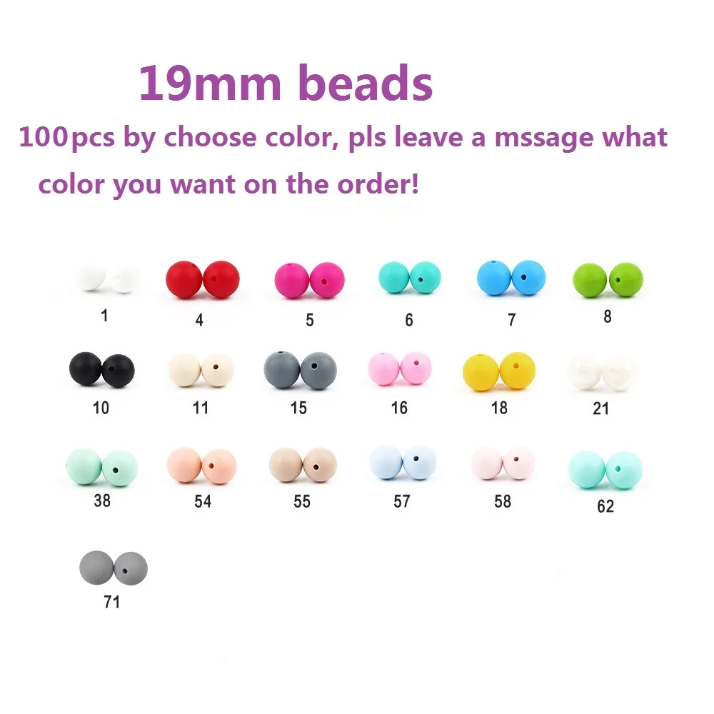 Choose color Joepada 100 шт. силиконовые бусины FPA бесплатно 19 мм силиконовый для детей для прорезывания зубов бусины Прорезыватель для зубов ожерелье соски зажимы детский Прорезыватель - Цвет: Choose color
