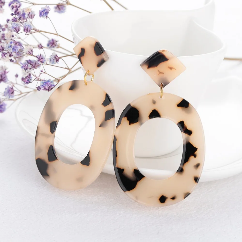 

Acrylic Resin Dangle Earrings Long Oval Pendant Women Party Drop Earrings Brand Vintage Leopard Wedding Jewelry Wholesale New