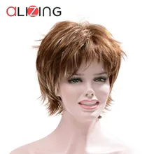 Alizing Synthetic Short Dark Brown Wig Natural Wave Curl Style Daily Lady Wig Classic Cap Office Lady Cute Short Hair Wig 0118m ★