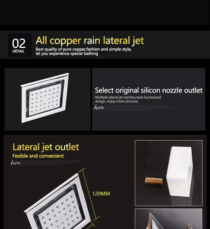 hm LED Rain Shower Set with 2 Lights with Handshower Body Jet Massage Thermostatic Mixer Bathroom Ceiling (19)