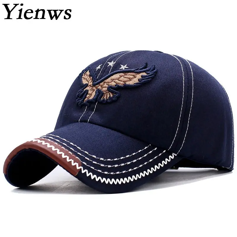 Yienws Curved BRIM Gorras de béisbol hombres huesos sombreros águila gorra beisbol hombre ajustable sombreros marino café negro yic049