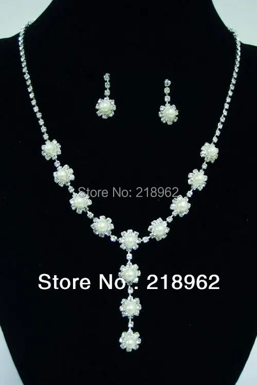 silver plated rhinestone fake pearl necklace set as bridal pearl jewelry sets free shippingin