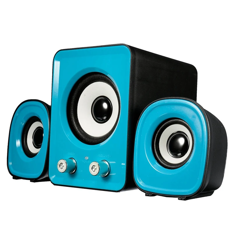 1 Set 1 Main Speaker+2 Small Speaker Mini Computer PC Speaker Blue
