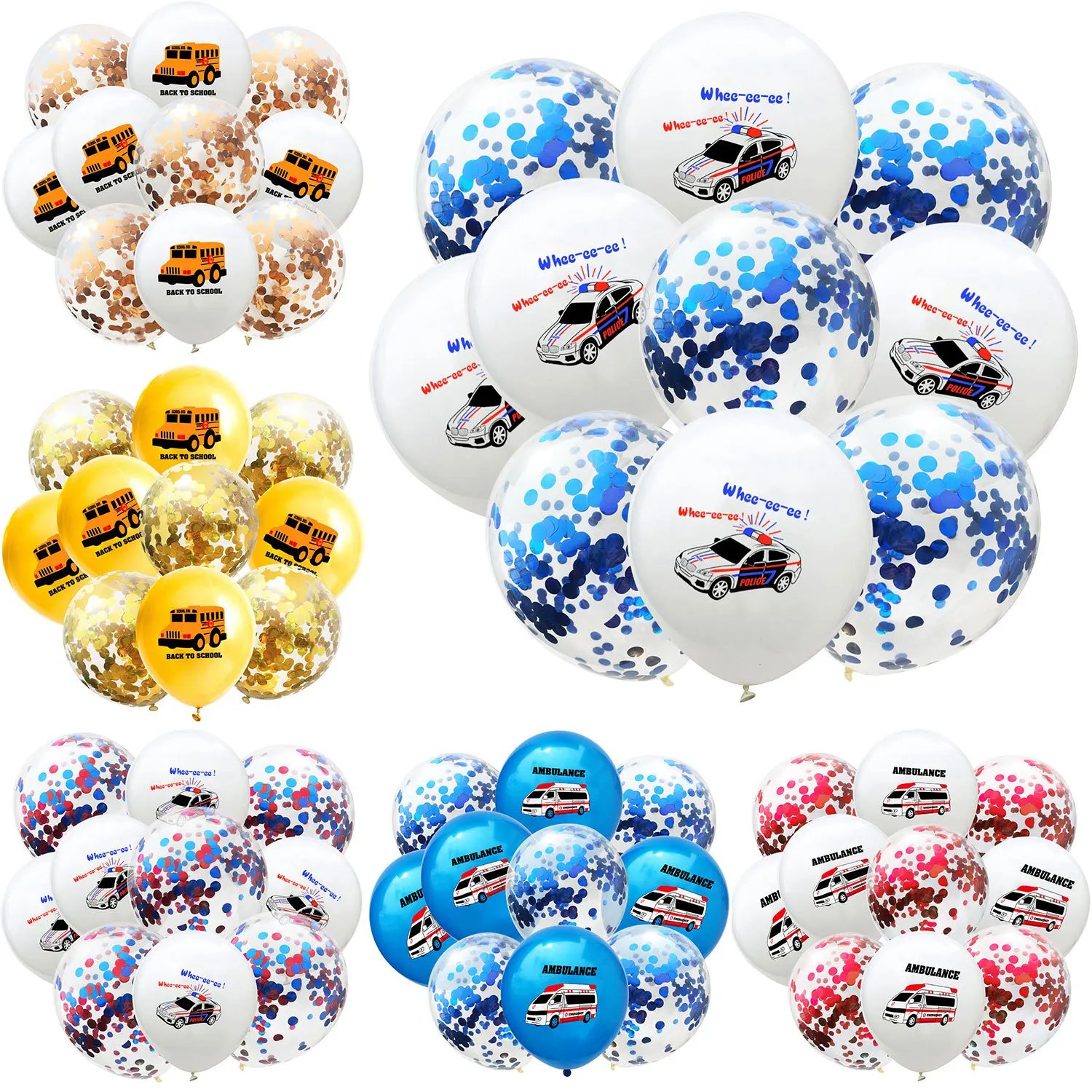 

10pcs Police School Bus Cars Balloons Air Ballons Birthday Party Decoration Kids Confetti Balloon Baby Shower Boy Girl Ball Toy