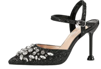 B black 9cm heel Женские босоножки; модные золотистые туфли принцессы на высоком каблуке 10 см, 6 см, с пряжкой и ремешком; роскошный дизайн - Цвет: B black 9cm heel