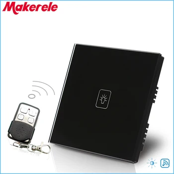 

UK Standard 1 Gang 1 way Remote Control Dimmer Touch Switch Black Crystal Glass Panel Remote Light Wall Switch