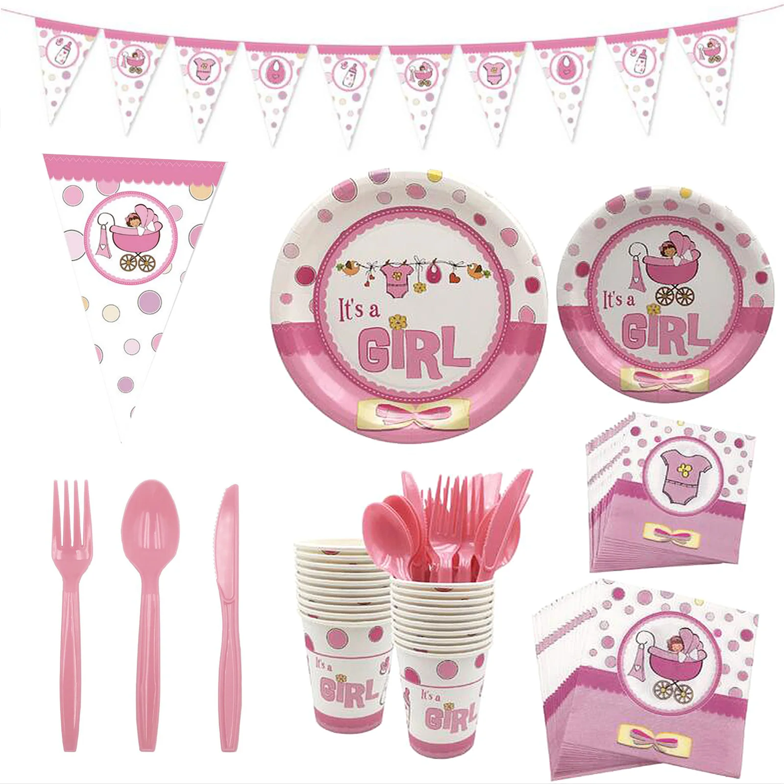 Unisex Disposable Plates Cups Napkins Knifes Fork Tableware Set Boy or Girl Gender Reveal Theme Party Birthday Baby Shower Decor