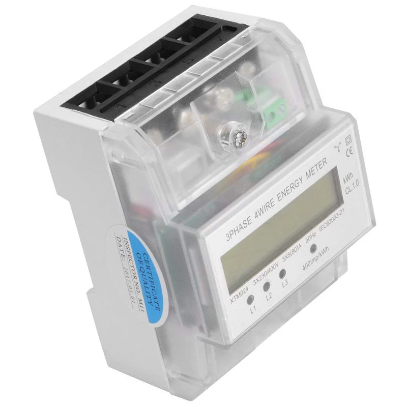 Цифровой ЖК дисплей 50Hz 5(80) 3X230V/400V счетчика энергии 3 фазный 4 провод Din Rail