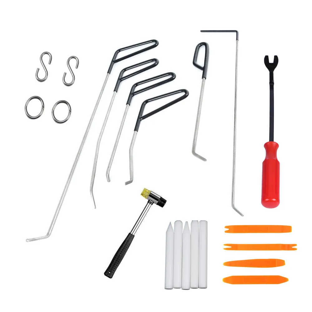 

PDR Push Rods Hook Tools with Car radio removal rubber hammer Paintless Dent Repair Car Dent Remove Kit for Hail damage