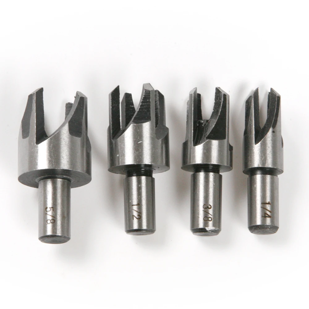 4 stks Koolstofstaal Hout Werk Plug Cutter Snijden Power Tool Boor Set DIY, 5/8 "1/2" 3/8 "1/4"