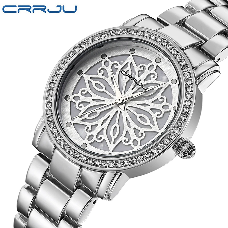 

Crrju Top Brand Women Watches Women Quartz Clock Ladies Silver Stainless Steel Fashion Casual Wrist Watch Gift Montre Femme