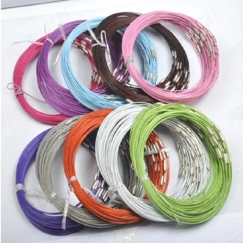 10pcs/lot 46cm Mixed Color Stainless Steel 18" Woman's Choker Necklace Jewelry Wire Rope Cord Necklaces DIY Jewelry Findings