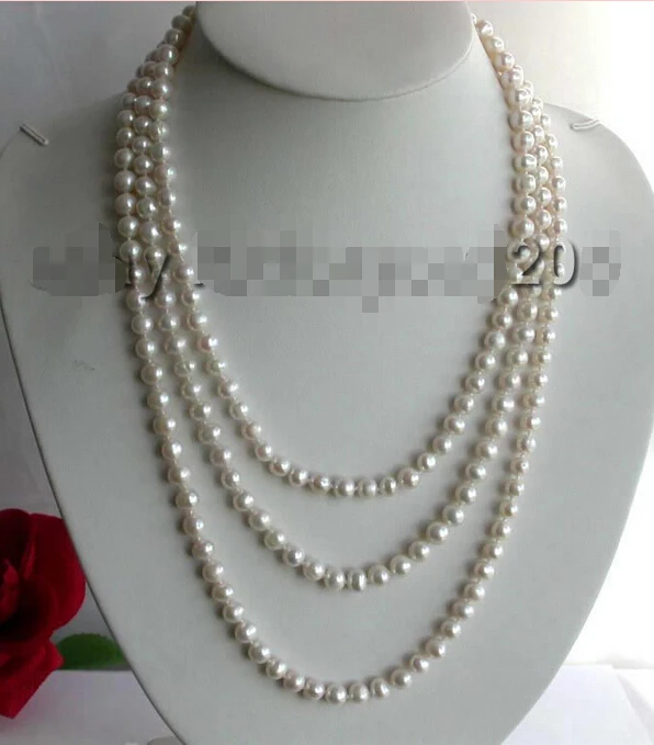 

FREE shipping>>>>>Longest 65" Natural Natural 8mm White Pearl Necklace!