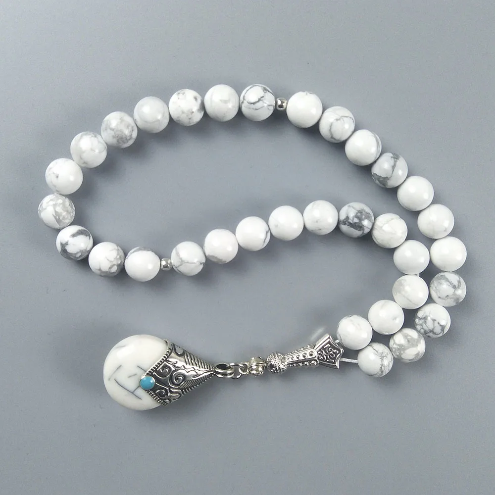 Новый дизайн Белый Howlite 10 мм натуральный камень tasbih с кулоном для мусульманских
