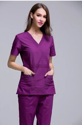 V шеи женский больничный медицинский скраб одежда Униформа стоматологическая клиника салон красоты Рабочая Униформа с топом качество - Цвет: Фиолетовый