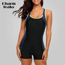 Charmleaks uma peça esportes das mulheres roupa de banho esportes maiô colorblock banho aberto voltar praia wear fatos de banho biquíni(China)