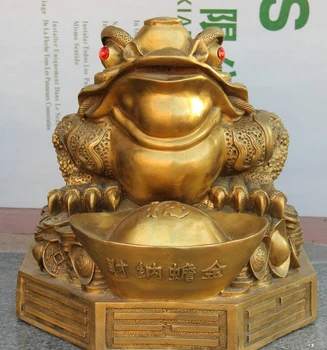 

USPS to USA S2292 18" Chinese Brass Folk Animal Wealth Money Golden Toad Spittor sculpture Statue