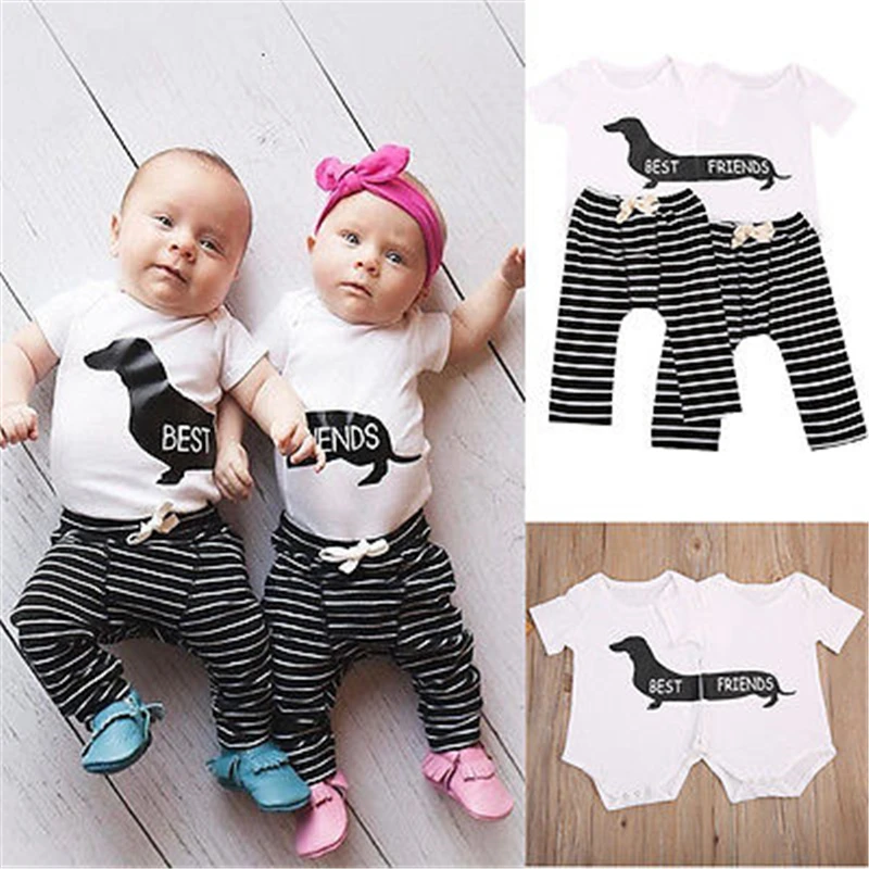 2pcs Set Best Friend Animal Print Newborn Baby Boy Girl Clothes 2018