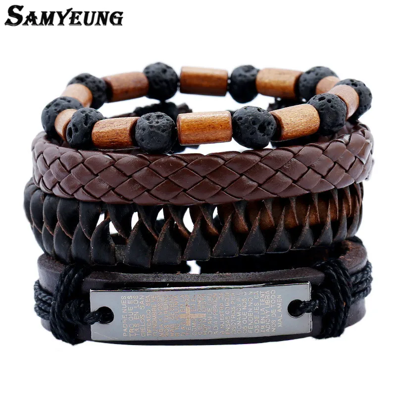 SamYeung 4Pcs Cross Pu Leather Braided Bracelets DIY Men Handmade Bracelet Friendship for Male Braslet Pulseras Women Jewelry | Украшения и