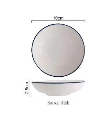 KINGLANG керамическая посуда, синяя линия, белый цвет, Западная пищевая тарелка, бытовая паста, десертное блюдо, суповая миска с ручкой - Цвет: 1