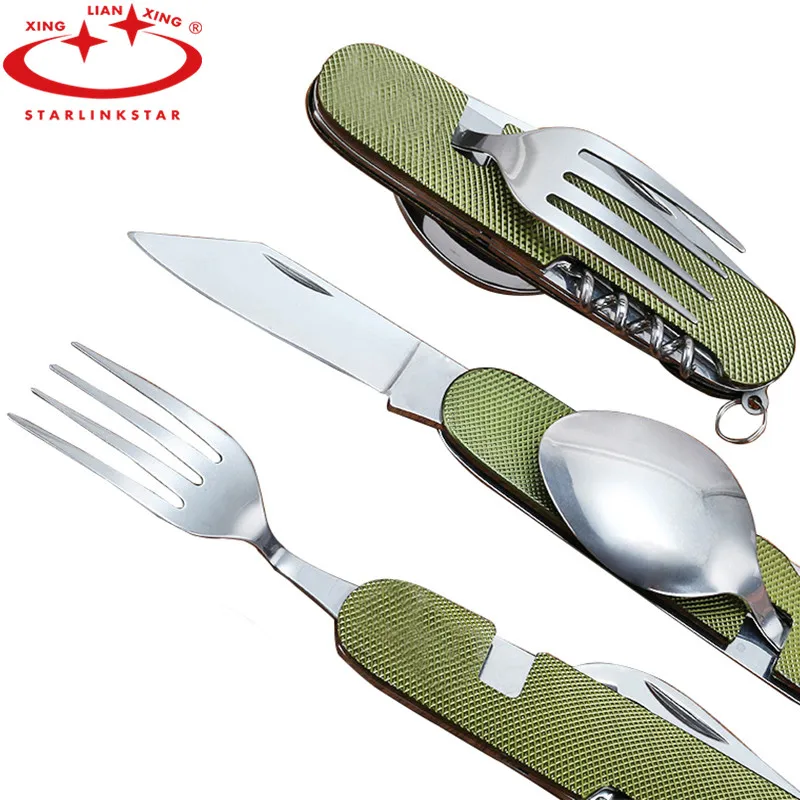 Outdoor Multi-Function Fork Knife Tableware Tools Stainless Steel Portable 4 in 1 Folding Fork Knife for Camping Picnic Travel