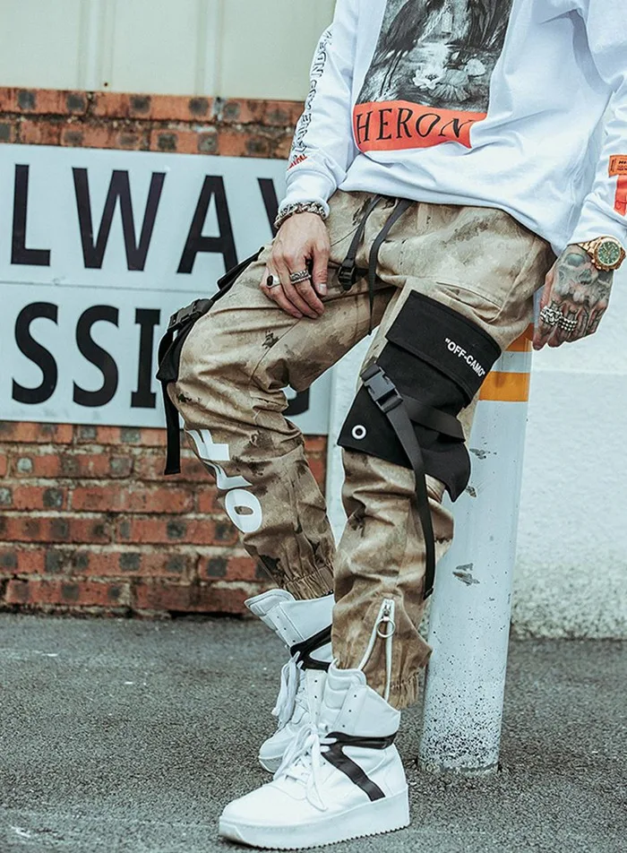 Хип Уличная Для Мужчин's джоггеры с камуфляжным принтом брюки для девочек 2019 мужчин ленты хлопок брюки карго мотобрюки эластичный пояс