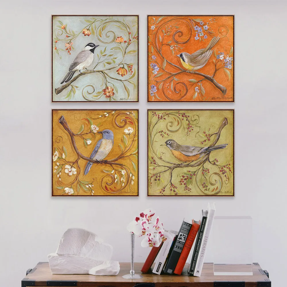 Fortune Bird Classical Animal Flowers Drawing Poster Print Chinese Old Vintage Canvas Painting Living Room Wall Art Decor Gift | Дом и сад