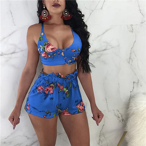 tie dye tracksuit set Women Summer Two Piece Set Floral Sleeveless Crop Top Shorts Outfits Summer Casual Female Set Beach Club Clothes womens suit set Women's Sets