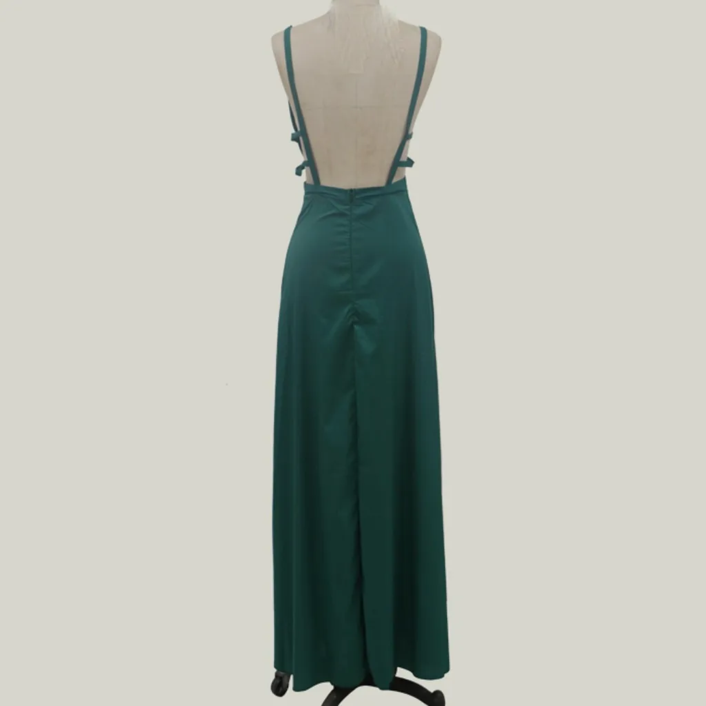 Элегантное модное женское платье, сексуальное однотонное платье с открытой спиной без рукавов, v-образный вырез, вилка, длина до пола, длинное, Vestidos, банкет, OY41