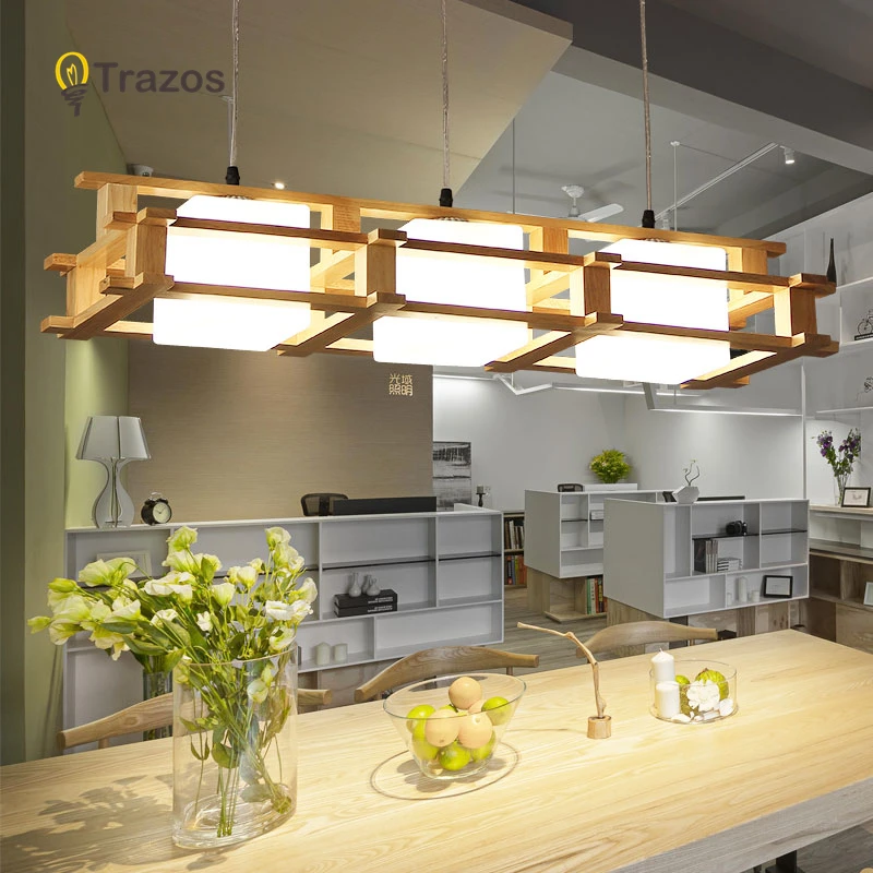 

TRAZOS Wooden LED Pendant Lights For Dining Room two Wooden Round Lustre Wood Kitchen Luminaire Dinning Table Hanging Lamp